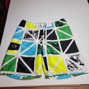 OP Board Shorts Black, Green, Blue & Yellow Triangle Classic - Size 34